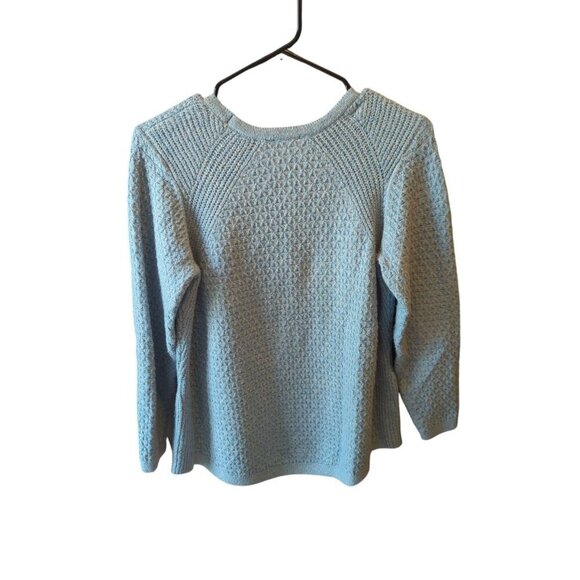 J Jill Cable Knit Sweater Women Small Petite Blue Button Hem Detail Pullover - Picture 9 of 16